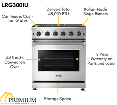 Thor Kitchen Package - 30 in. Propane Gas Range, Microwave Drawer, Refrigerator with Water and Ice Dispenser, Dishwasher, AP-LRG3001ULP-12