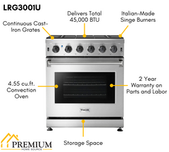 Thor Kitchen Package - 30 in. Propane Gas Range, Range Hood, Microwave Drawer, Refrigerator with Water and Ice Dispenser, Dishwasher, AP-LRG3001ULP-13