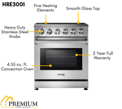 Thor Kitchen Appliance Package - 30 In. Electric Range, Range Hood, Counter-Depth Refrigerator, Dishwasher, AP-HRE3001-20