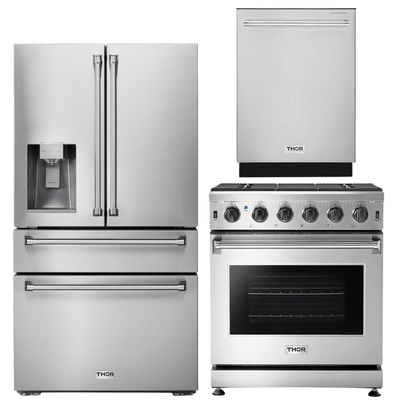 Thor Kitchen 30 in. Propane Gas Range, 36 in. Refrigerator with Water and Ice Dispenser, 24 in. Dishwasher, AP-LRG3001ULP-9