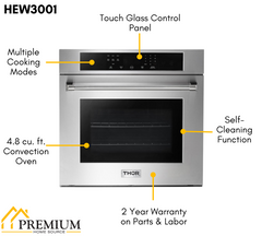 Thor Kitchen 30 in. Professional Self-Cleaning Wall Oven in Stainless Steel, HEW3001