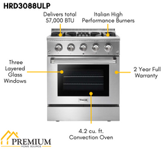 Thor Kitchen Package - 30 in. Propane Gas Burner/Electric Oven Range, Range Hood, Refrigerator, Dishwasher, Wine Cooler, AP-HRD3088ULP-4