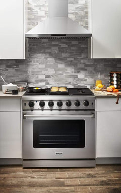 Thor Kitchen Package - 36 In Gas Range, Range Hood, Refrigerator, Dishwasher, Wine Cooler, AP-LRG3601U-W-3