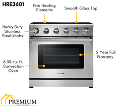 Thor Kitchen Appliance Package 36 In. Electric Range, 36 in. Range Hood, AP-HRE3601-W