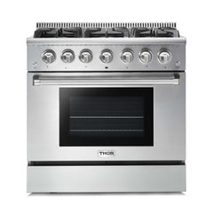 Thor Kitchen Package - 36 In. Natural Gas Range, Refrigerator with Water and Ice Dispenser, Dishwasher, AP-HRG3618U-9