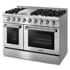 Thor Kitchen Appliance Package - Professional 48 in. Propane Gas Range, Range Hood, AP-HRG4808ULP-W