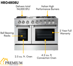 Thor Kitchen Professional Package - 48 in. Gas Range, Range Hood, Refrigerator, Dishwasher, AP-HRG4808U-W-2