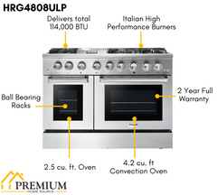 Thor Kitchen Appliance Bundle - 48 in. Propane Gas Range in a 6 Piece Kitchen Set, AB-HRG4808ULP-8