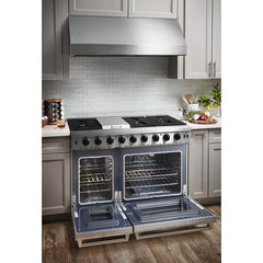 Thor Appliance Bundle - 48 In. Propane Gas Range, Range Hood, Refrigerator, Dishwasher, Wine Cooler, AB-LRG4807ULP-W-3