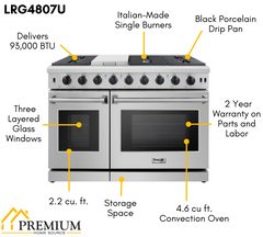 Thor Kitchen Package - 48 in. Gas Range, Dishwasher, Refrigerator with Water and Ice Dispenser, Microwave Drawer, AP-LRG4807U-12