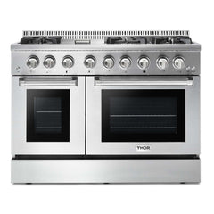 Thor Kitchen Appliance Package - 48 in. Propane Gas Burner, Electric Oven Range and Range Hood, AP-HRD4803ULP-W