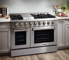 Thor Kitchen Appliance Package - 48 in. Propane Gas Burner, Electric Oven Range and Range Hood, AP-HRD4803ULP-W