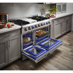 Thor Kitchen Appliance Package - 48 in. Propane Gas Burner, Electric Oven Range and Range Hood, AP-HRD4803ULP-W