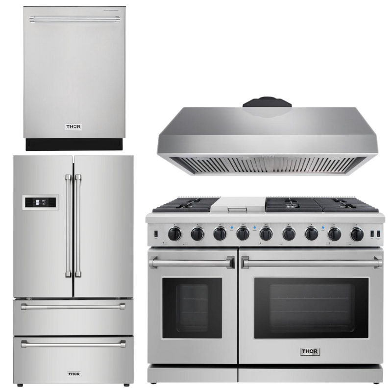 Thor Kitchen Appliance Bundle - 48 in. Propane Gas Range 4 Piece Kitchen Package, AB-LRG4807ULP-3