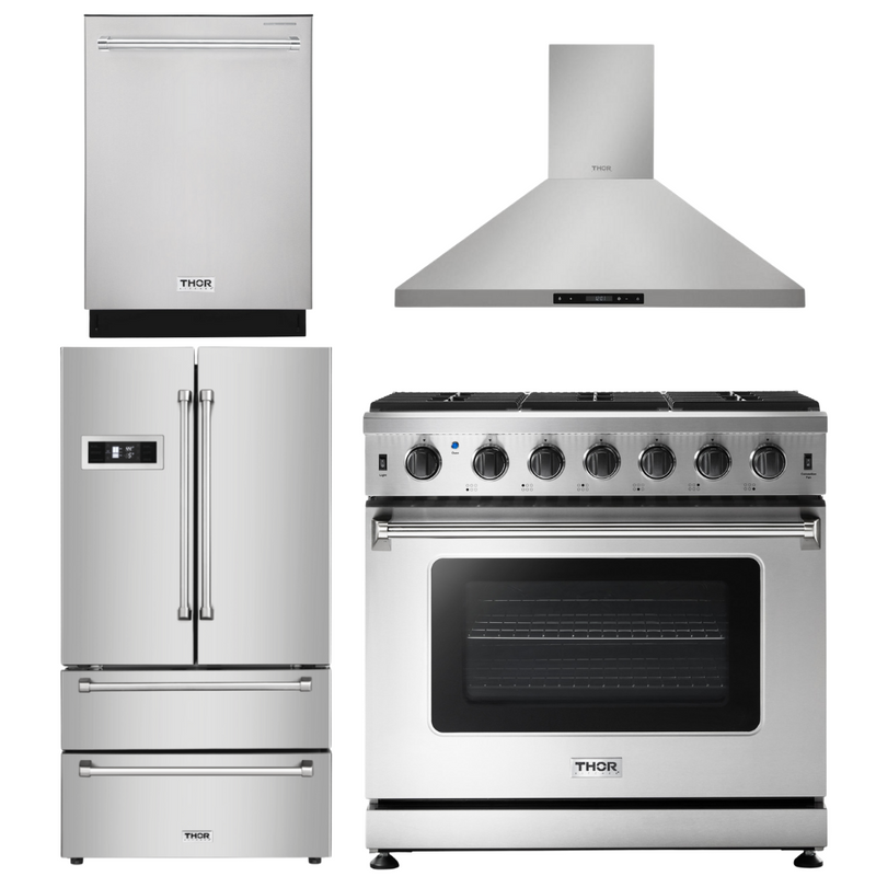 Thor Kitchen Appliance Bundle - 36 In. Propane Range in a 4 Piece Kitchen Set, AB-LRG3601ULP-3