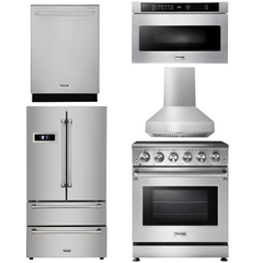 Thor Kitchen Appliance Package - 30 In. Electric Range, Range Hood, Microwave Drawer, Counter-Depth Refrigerator, Dishwasher, AP-HRE3001-W-5