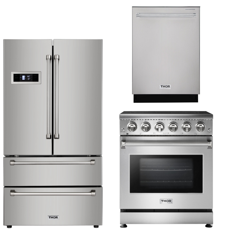 Thor Kitchen Appliance Bundle - 30 Inch Electric Range, Counter-Depth Refrigerator, Dishwasher, AB-HRE3001-2