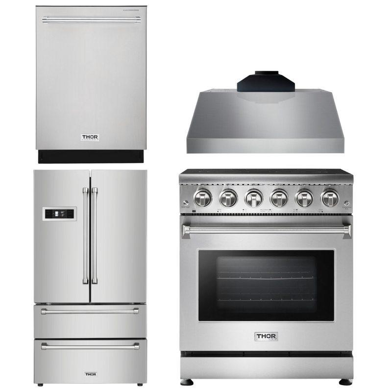 Thor Kitchen Appliance Package - 30 In. Electric Range, Range Hood, Counter-Depth Refrigerator, Dishwasher, AP-HRE3001-20