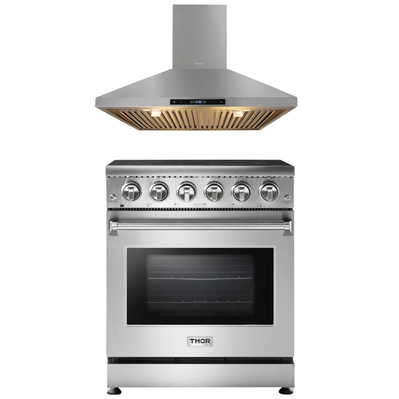 Thor Kitchen Appliance Bundle - 30 Inch Electric Range and Range Hood, AB-HRE3001