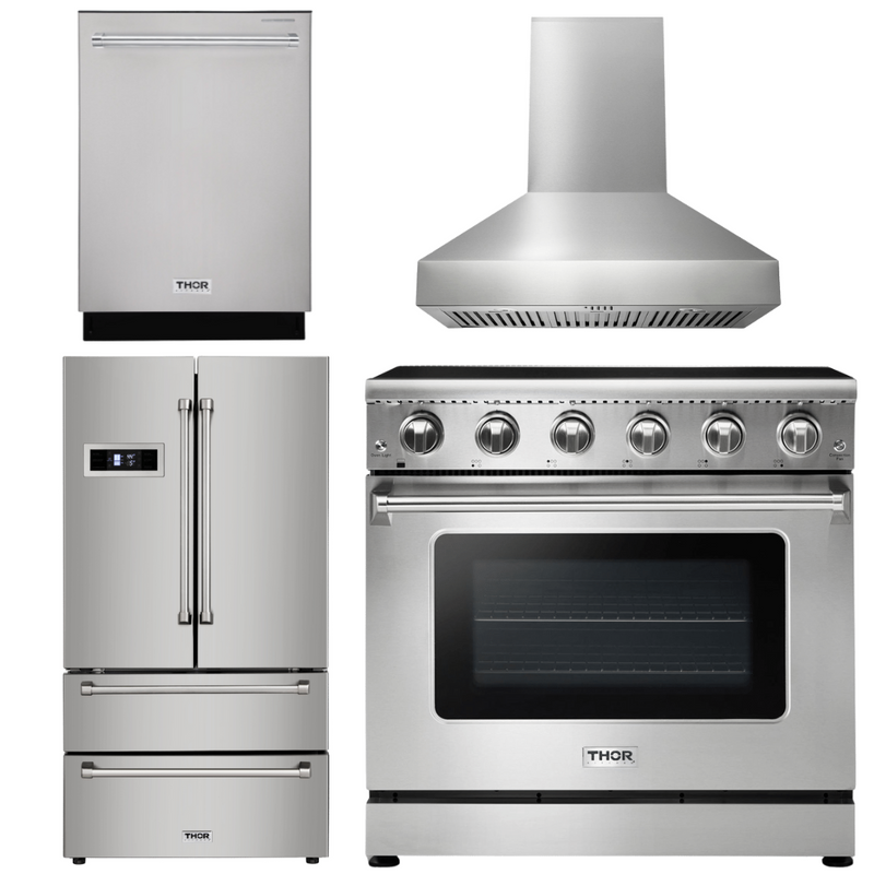 Thor Kitchen Appliance Package - 36 In. Electric Range, Range Hood, Refrigerator, Dishwasher, AP-HRE3601-W-2