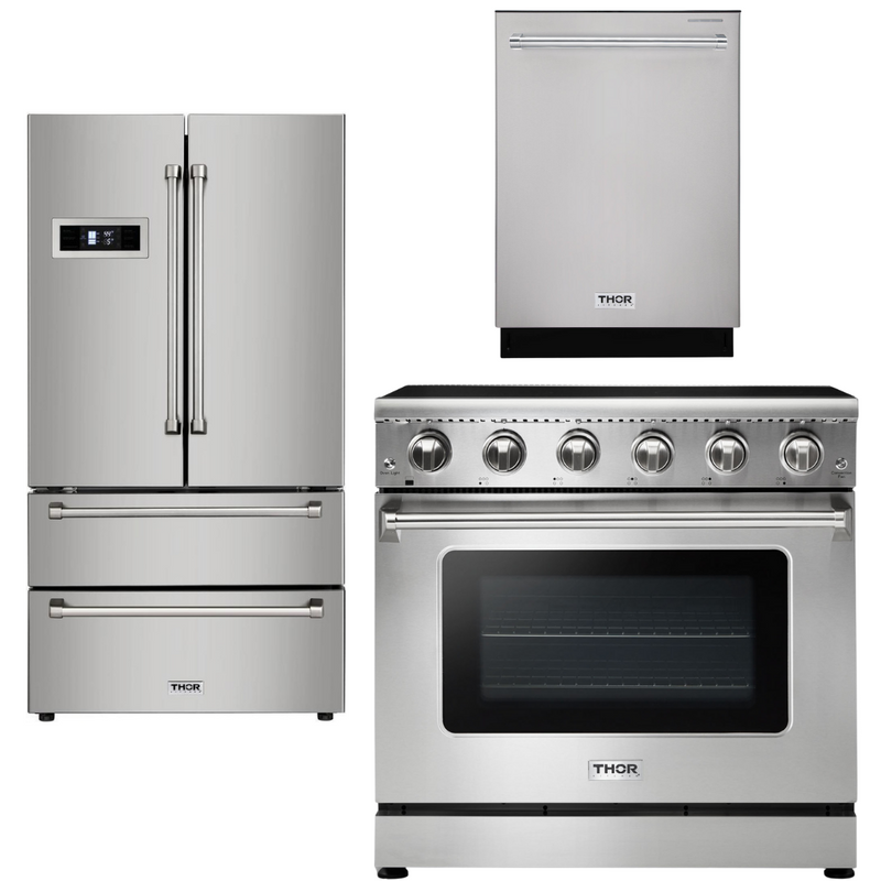 Thor Kitchen Appliance Bundle - 36 in. Electric Range, Refrigerator, Dishwasher, AB-HRE3601-2