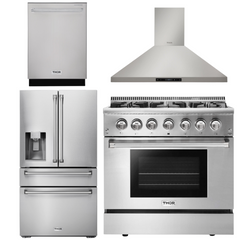 Thor Kitchen Appliance Package - 36 In. Propane Gas Burner/Electric Oven Range, Range Hood, Dishwasher, Refrigerator with Water and Ice Dispenser, AP-HRD3606ULP-10