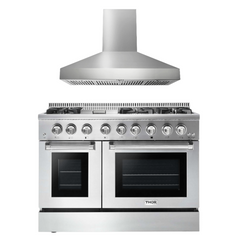 Thor Kitchen Appliance Package - 48 in. Propane Gas Burner, Electric Oven Range and Range Hood, AP-HRD4803ULP-W