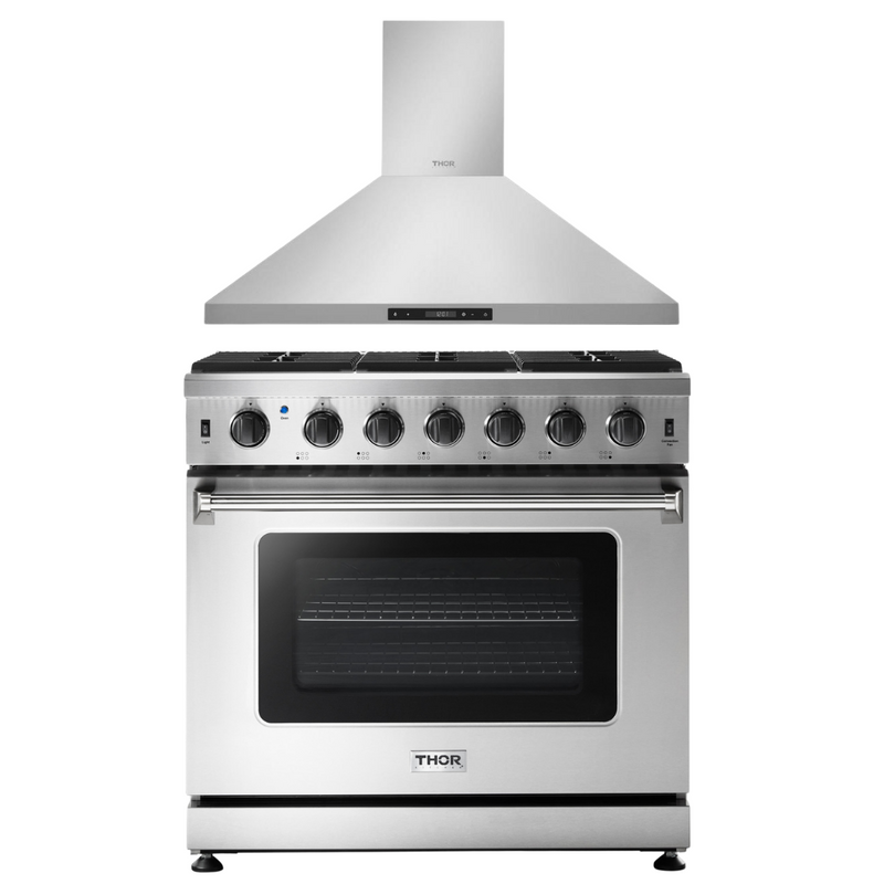 Thor Kitchen Appliance Bundle - 36 in. Gas Range and Range Hood, AB-LRG3601U