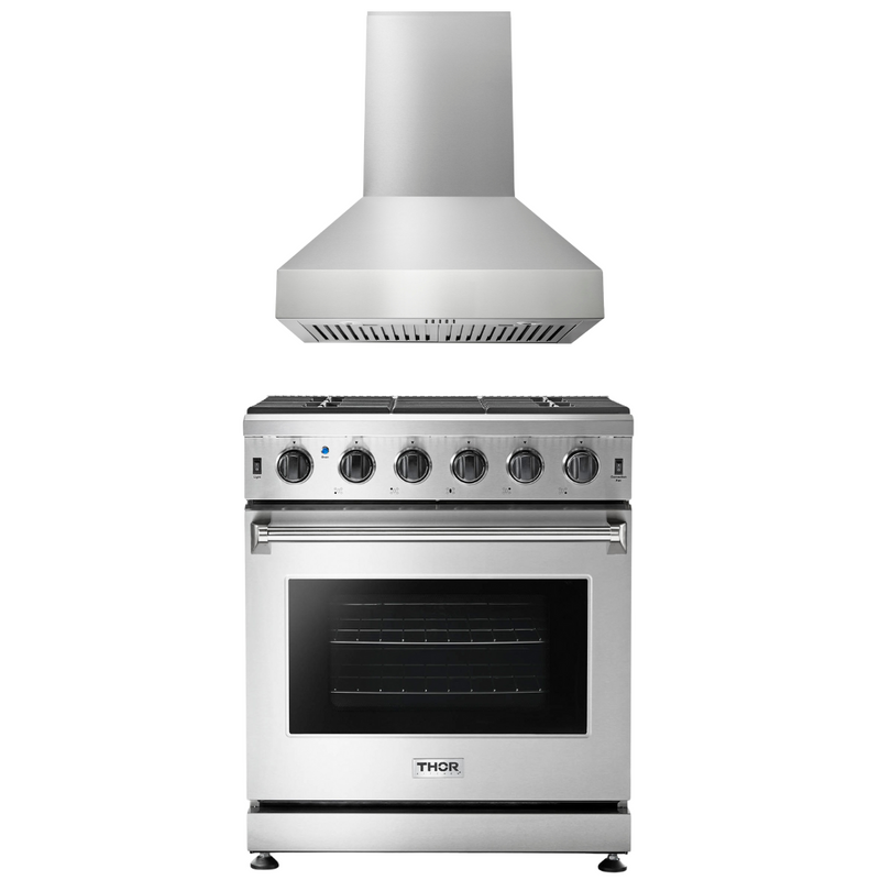 Thor Kitchen Package - 30 In. Propane Gas Range, Range Hood, AP-LRG3001ULP-W