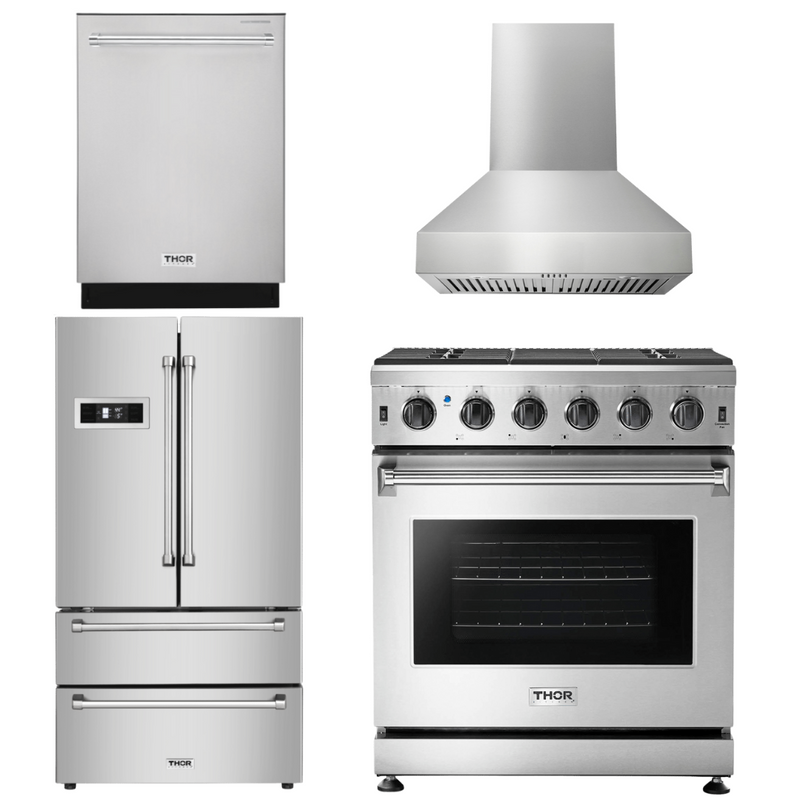 Thor Kitchen Package - 30 In. Propane Gas Range, Range Hood, Refrigerator, Dishwasher, AP-LRG3001ULP-W-2