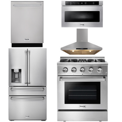 Thor Kitchen Package - 30 in. Propane Gas Burner/Electric Oven Range, Range Hood, Microwave Drawer, Refrigerator with Water and Ice Dispenser, Dishwasher, AP-HRD3088ULP-13