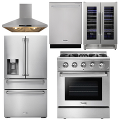 Thor Kitchen Package - 30 In. Propane Gas Burner/Electric Oven Range, Range Hood, Refrigerator with Water and Ice Dispenser, Dishwasher, Wine Cooler, AP-HRD3088ULP-11