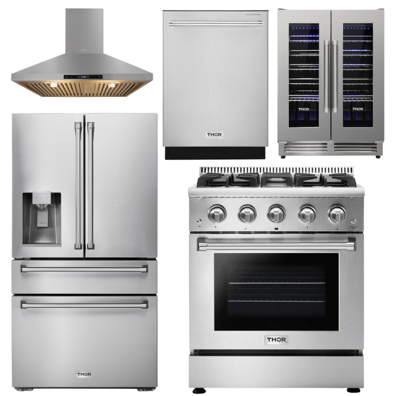 Thor Kitchen Package - 30 in. Propane Gas Range, Range Hood, Refrigerator with Water and Ice Dispenser, Dishwasher, Wine Cooler, AP-HRG3080ULP-11