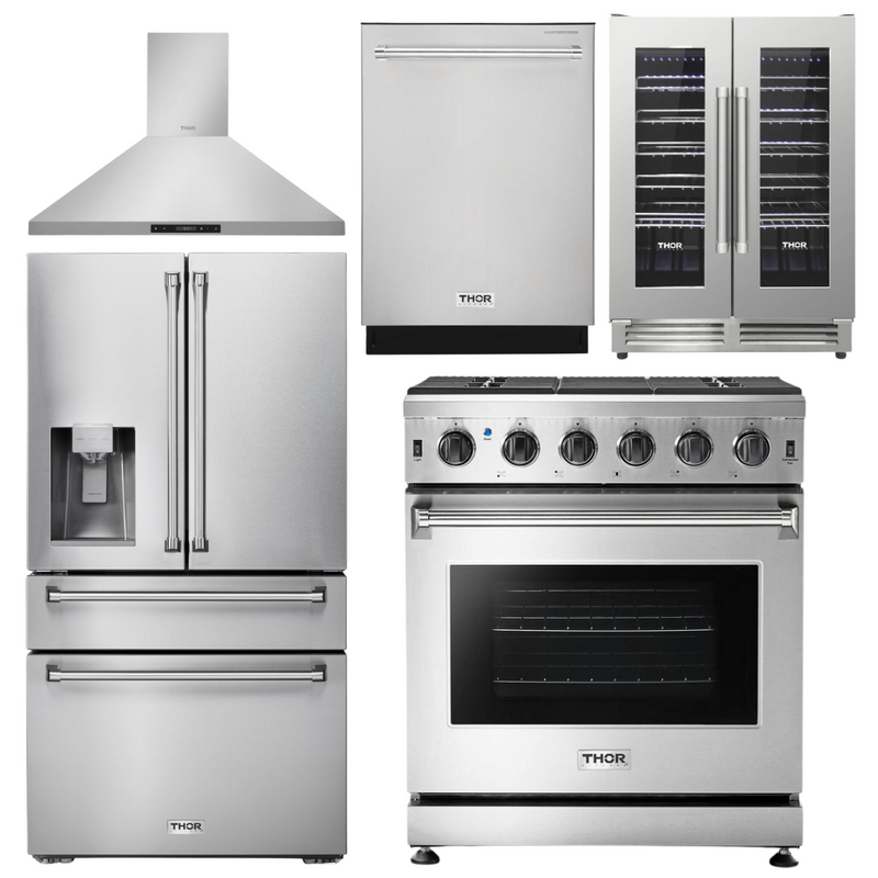 Thor Kitchen Package - 30 in. Propane Gas Range, Range Hood, Refrigerator with Water and Ice Dispenser, Dishwasher, Wine Cooler, AP-LRG3001ULP-11