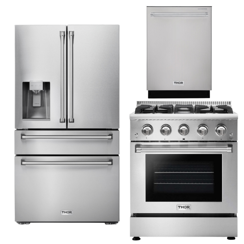 Thor Kitchen Package - 30 in. Propane Gas Range, Refrigerator with Water and Ice Dispenser, Dishwasher, AP-HRG3080ULP-9