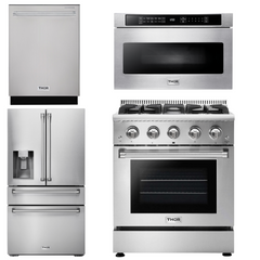 Thor Kitchen Package - 30 in. Professional Gas Range, Microwave Drawer, Refrigerator with Water and Ice Dispenser, Dishwasher, AP-HRG3080U-12