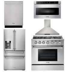 Thor Kitchen Package - 36 in. Propane Gas Range, Range Hood, Microwave Drawer, Refrigerator with Water and Ice Dispenser, Dishwasher, AP-HRG3618ULP-13