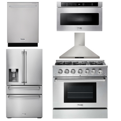 Thor Kitchen Package - 36 In. Gas Range, Range Hood, Microwave Drawer, Refrigerator with Water and Ice Dispenser, Dishwasher, AP-HRG3618U-13