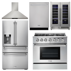 Thor Kitchen Package - 36 in. Propane Gas Range, Range Hood, Refrigerator with Water and Ice Dispenser, Dishwasher, Wine Cooler, AP-HRG3618ULP-11