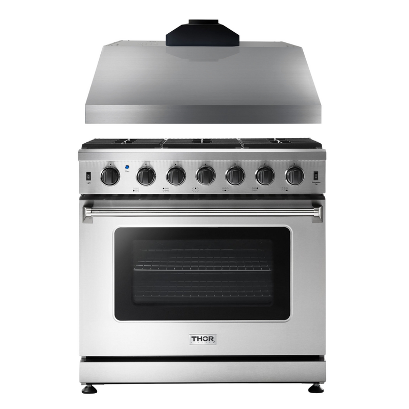 Thor Kitchen Package - 36 in. Propane Gas Range, Range Hood, AP-LRG3601ULP-TRH