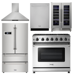 Thor Kitchen Appliance Bundle - 36 In. Propane Gas Range in a 5 Piece Kitchen Set, AB-LRG3601ULP-4