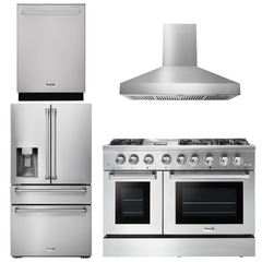 Thor Kitchen Package - 48 In. Gas Burner, Electric Oven Range, Range Hood, Refrigerator, Dishwasher, AP-HRD4803U-W-7