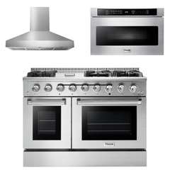 Thor Kitchen Package - 48 In. Gas Burner, Electric Oven Range, Range Hood, Microwave Drawer, AP-HRD4803U-W-4