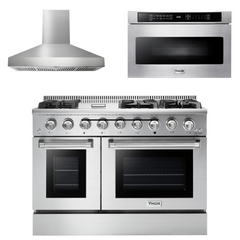 Thor Kitchen Package - 48 in. Propane Gas Burner, Electric Oven Range, Range Hood, Microwave Drawer, AP-HRD4803ULP-W-4