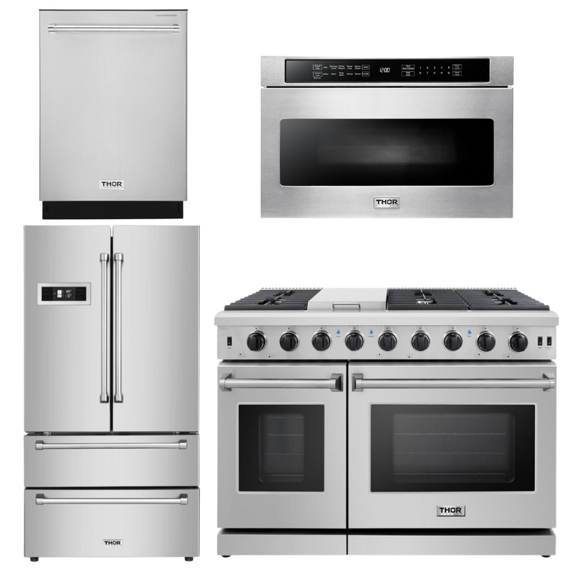 Thor Kitchen Bundle - 48 in. Gas Range, Dishwasher, Refrigerator, Microwave Drawer, AB-LRG4807U-6