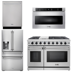 Thor Kitchen Package - 48 in. Gas Range, Dishwasher, Refrigerator with Water and Ice Dispenser, Microwave Drawer, AP-LRG4807U-12