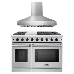 Thor Kitchen Package - 48 in. Gas Range, Wall Mount Range Hood, AP-LRG4807U-W