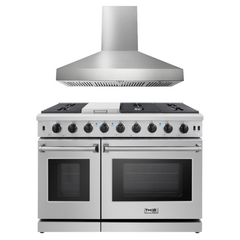 Thor Kitchen Bundle - 48 in. Propane Gas Range, Wall Mount Range Hood, AB-LRG4807ULP-W