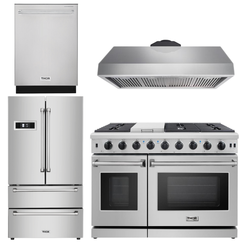 Thor Kitchen Bundle - 48 in. Gas Range, Range Hood, Dishwasher, Refrigerator, AB-LRG4807U-3