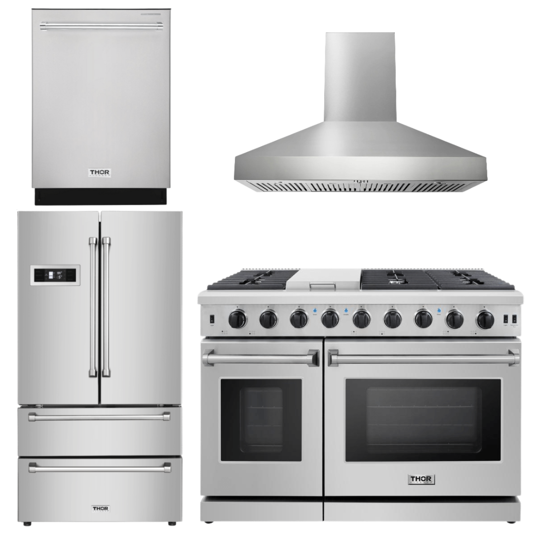 Thor Kitchen Bundle - 48 in. Gas Range, Range Hood, Dishwasher, Refrigerator, AB-LRG4807U-W-2